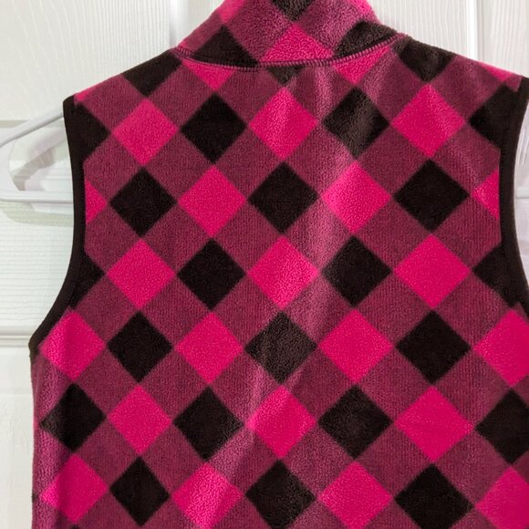Old Navy Girls Vest Pink Brown Buffalo Plaid Fleece M (8) 2010 Zip Front - Picture 6 of 12